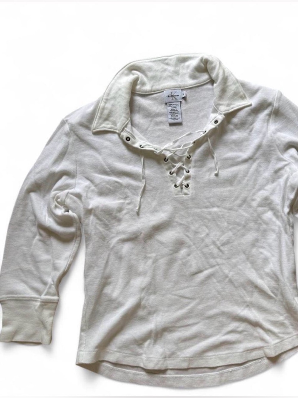 Vintage Calvin Klein Jeans 100% Cotton Lace Up 3/4 length sleeve top size M